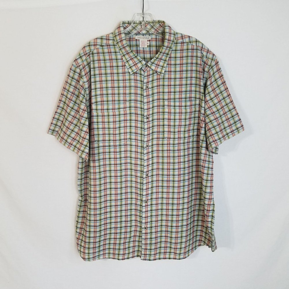 Carbon 2 Cobalt Plaid Button Front Short Sleeve‎ Shirt Mens Size XL